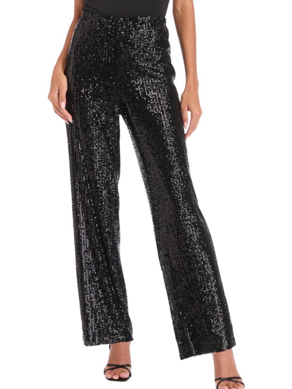 Anne Klein Black Sequin Wide-Leg Pants